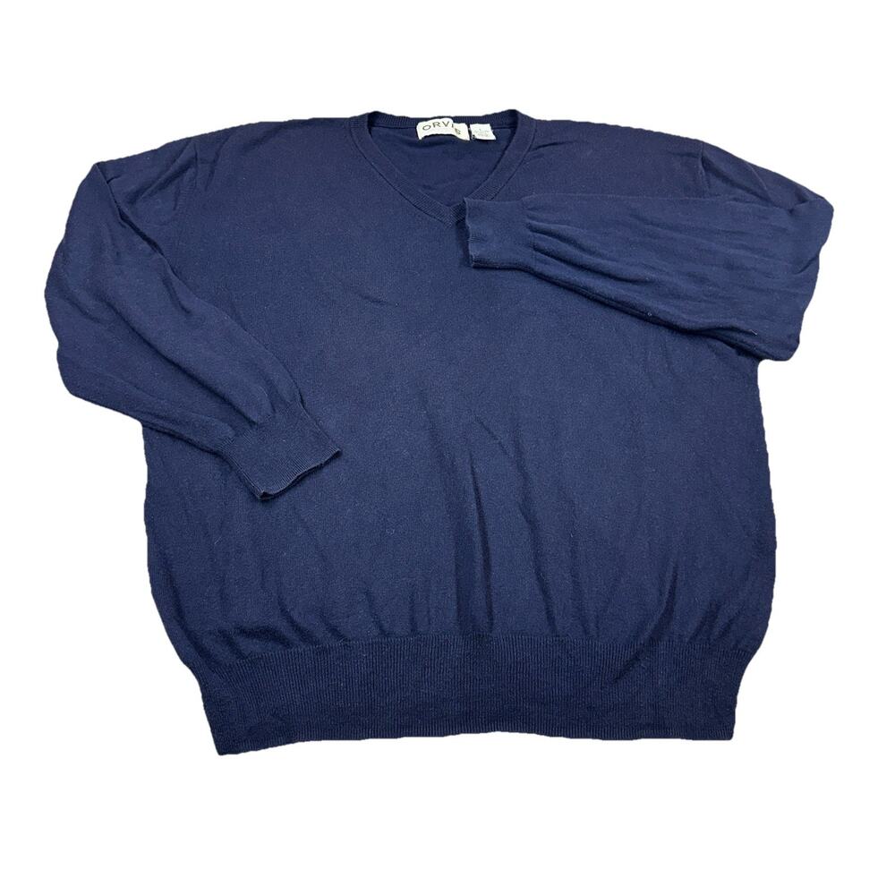 Orvis Sweater Men's Size L Navy Blue V Neck Pullover Cotton Cashmere Blend - Picture 2 of 6